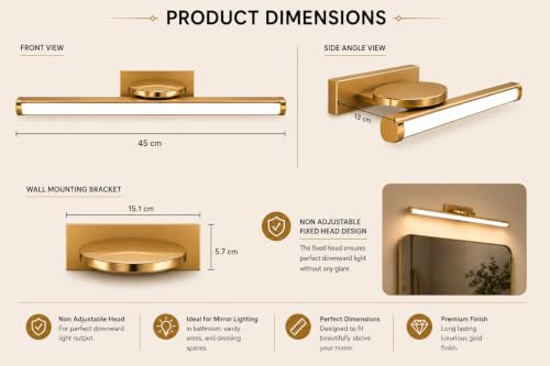 Image of FILLISKA Modern LED Picture /Dressing /Vanity /Bathroom /Mirror Light with 3 Step Light Mode & Adjustable Head (White,Warm White and Neutral White) (20 Watt Champagne Gold-9658)