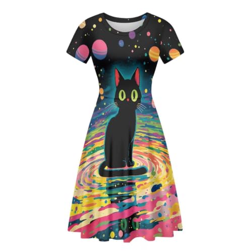 Image of AFPANQZ Womens Casual Summer Lightweight Vintage Dress Short Sleeve Midi Dress Knee-Long Luxury Formal Dress