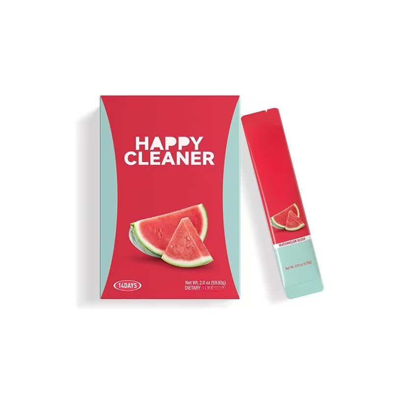 eqjrpo Happy Clean Gut Health, Sabor a Sandía, Probióticos para el Equilibrio Intestinal, Salud Digestiva, Fibra Orgánica, Alivio de la Hinchazón, Mezcla de Bebida Vegana Sin Azúcar