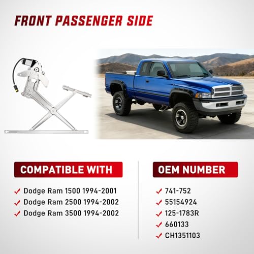 Image of Nilight Power Window Regulator and Motor for Ram 1500 1994-2001 Front Right | Window Lift Motor Assembly 741-752 also fits Ram 2500 and 3500 1994-2002; OE-style front passenger replacement