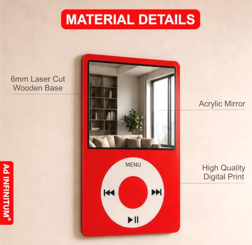 Image of AD INFINITUM Multilayer Wooden Wall Art With Mirror Hanging Decor for Contemporary Home, Bedroom, Living Room, Office etc., (i POD RED)