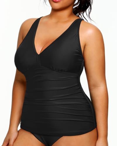 Yonique Women Plus Size Tankini Top Only Tummy Control Bathing Suit Top V Neck Swim Top No Bottom3