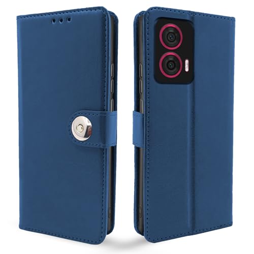 Image of Pikkme Motorola Moto Edge 50 Fusion 5G / Motorola Moto G96 5G Flip Cover Leather Finish | Inside TPU with Card Pockets | Wallet Stand and Shock Proof | Complete Protection Button Flip Case (Blue)