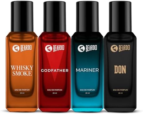 Beardo Perfumes Giftset For Men (Pack of 4 x 20ml) Whisky Smoke, GodFather, Mariner & Don Perfumes | Perfume for Men, Bold & Perfect for Everyday Wear | Long Lasting Fragrance | Gift for Men | Gift for Brother