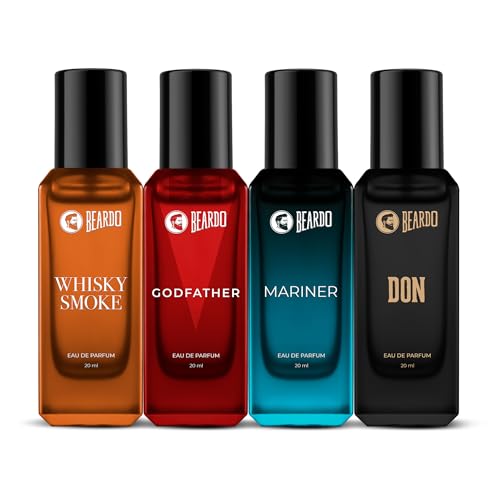 Beardo Perfumes Giftset For Men (Pack of 4 x 20ml) Whisky Smoke, GodFather, Mariner & Don Perfumes | Perfume for Men, Bold & Perfect for Everyday Wear | Long Lasting Fragrance | Gift for Men | Gift for Brother