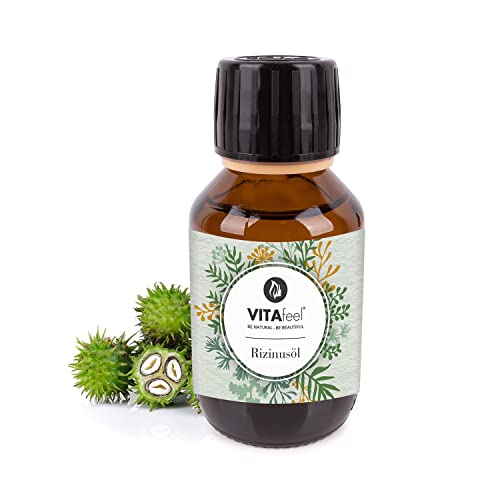 VitaFeel Rizinusöl 100 ml - 100% reines kaltgepresstes Öl, nativ Ph. Eur., Wimpern Serum, Haaröl, natürliche Haarpflege