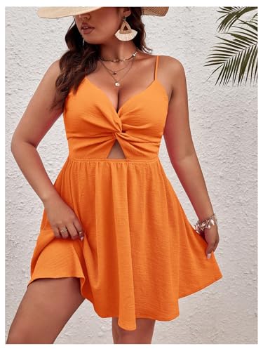 Image of Floerns Women's Plus Size Cut Out Twist Front Sleeveless Flare Hem Cami Dress