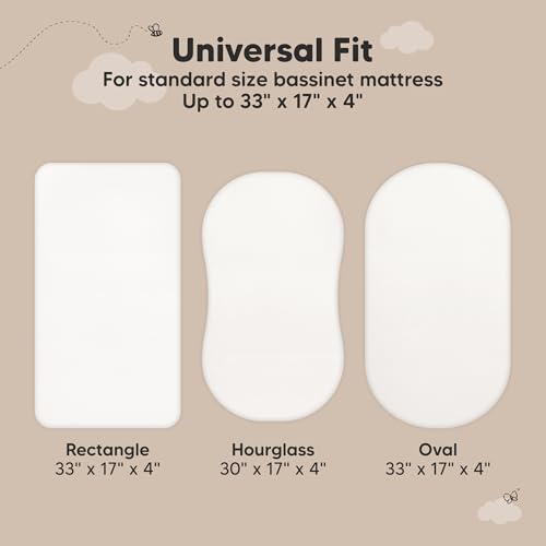 Image of 2-pk Waterproof Bassinet Sheets Girls, Boys, Cotton - 33x17 Universal Bassinet Mattress Pad Protector Cover, Compatible with Graco,Baby Delight,Chicco,Halo Bassinest Swivel Sleeper Fitted (Soft White)