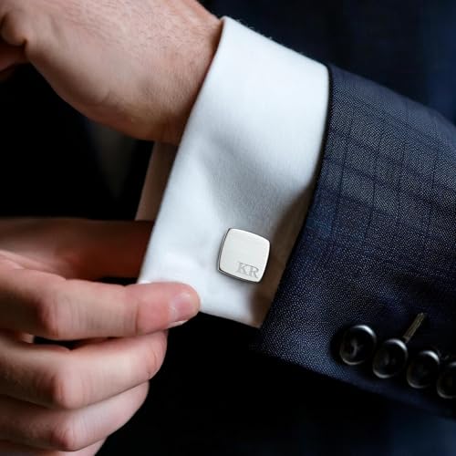 Mancuernillas de plata grabadas personalizadas para hombre miniatura 5