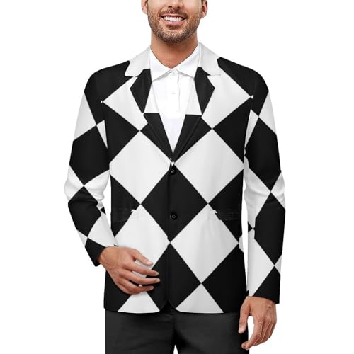Black And White Argyle Men's Suits Dress Business Formal Suit Print Jackets Coat For Wedding Party