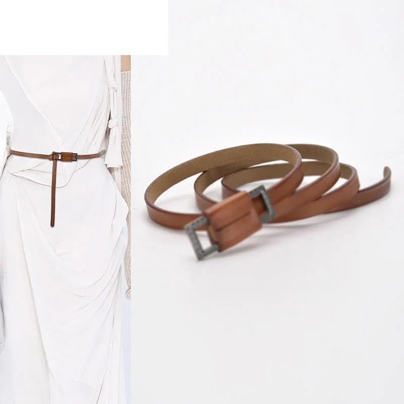 Pohullan Women Leather Thin Belt Waist Designer Waist Tied Belt2
