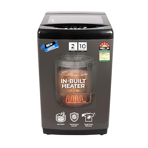 Image of Midea 9 Kg 5 Star, Self Clean Drum Technology, Fully Automatic Top Load Washing Machine with Inbuilt Heater, 10 Wash Programs (MWMTL090FP1GHMB, Metal Body Mid Black)