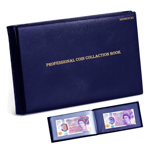 Image of 40 Pockets Banknote Currency Collecting Album - 20 Sheets Clear Dollar /Note Bill Holders World Money Storage Book Collection Supplies Double-Sided Pages for Trading Cards Stamps Tickets-Blue