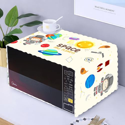 Image of Printed Microwave Oven Cover | Dustproof Waterproof Non-Slip Fabric Cover | Kitchen Decorative Appliance Protector | Kitchen Appliance Cover. (SpaceShip)