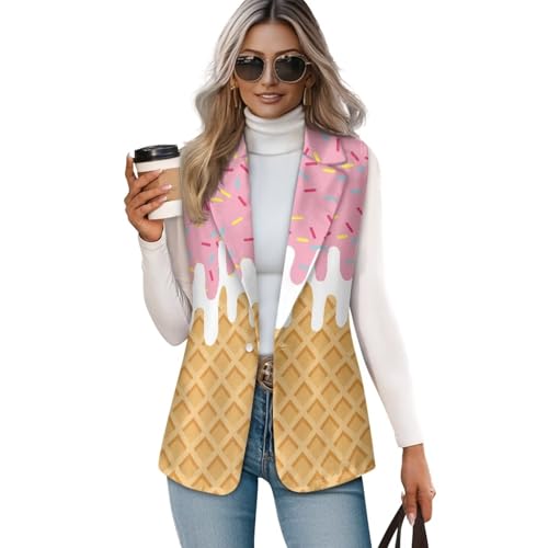 Women Suit Vest V Neck Single Button Waistcoat Lightweight Sleeveless Casual Workout Office Business Jacket Tops