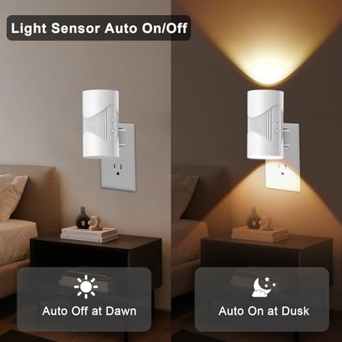Image of easuntec Night Light, Night Lights Plug into Wall, Warm Led Night Light, Dusk to Dawn Light Sensor, 3 Light Modes, Dimmable Night Lights for Bedroom Bathroom Hallway Kitchen Stairs (White, 2 Pack)