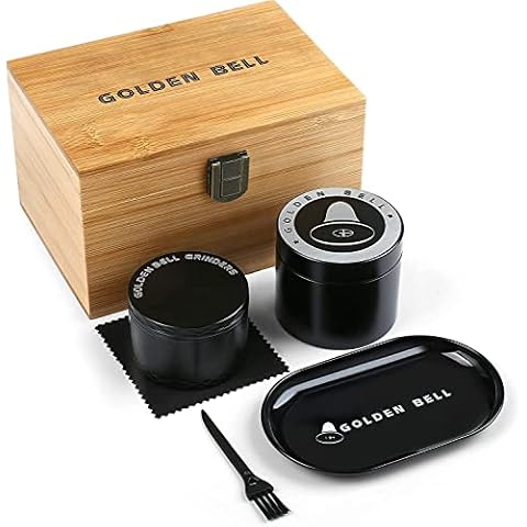 Golden Bell Grinder 2.5 inch Spice Grinder 4 Layers Zinc Alloy Grinder with Storage Box and Wooden Box for Gift - Black Cover