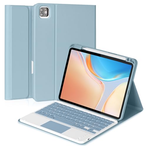 Eisuiyi Keyboard Case for iPad Pro 11' (M4) 2024/(M5) 2025, Detachable Touchpad BT Keyboard, Magentic Protective Cover with Pencil Holder, Full Protection, Misty Blue