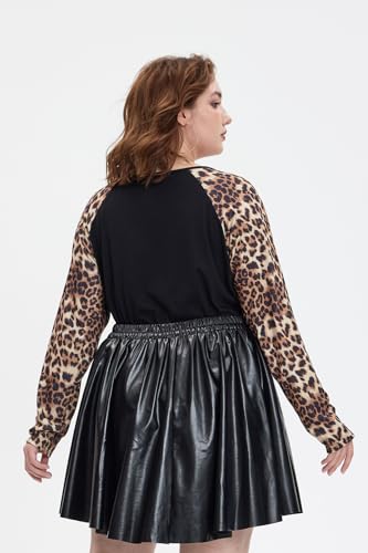 Image of TIYOMI Plus Size Tops for Women Raglan Long Sleeve V Neck T Shirts Casual Color Block Leopard /Floral Tops Winter Tee Shirt