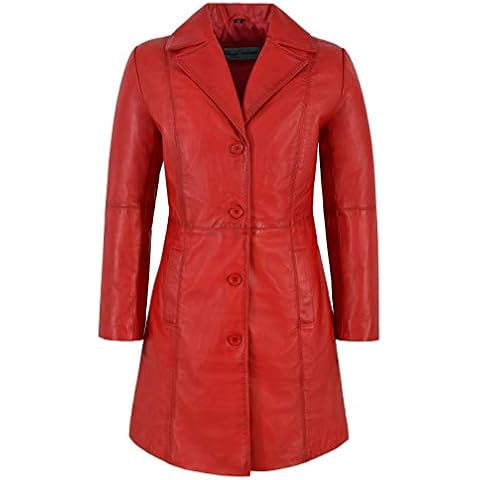 Trench Ladies Leather Jacket Red Classic Knee-Length Designer Lambskin Coat 3457 (18) Cover