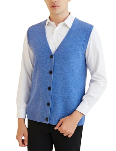 Mens V-Neck Buttons Knit Vest Cardigan Merino Wool Sweater Vest Soft Sleeveless Warm Waistcoat