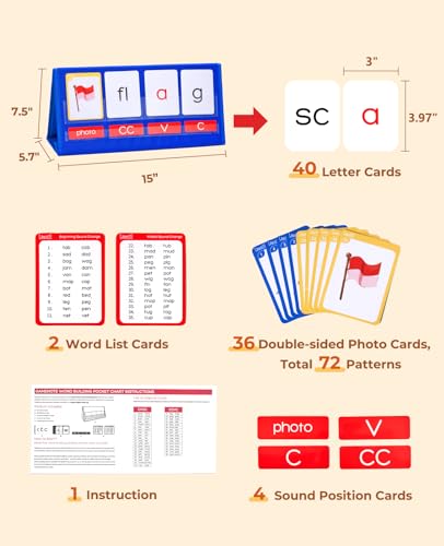 Image of Gamenote CVCC & CCVC Word Builder Pocket Chart, Phonics & Sight Words