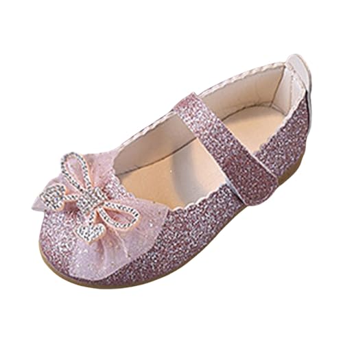 IWIHMIV Girls Dress Shoes Flower Girl Slip-on Bow Ballet Soft Bottom Flat Non Slip Shoes for Wedding Party School