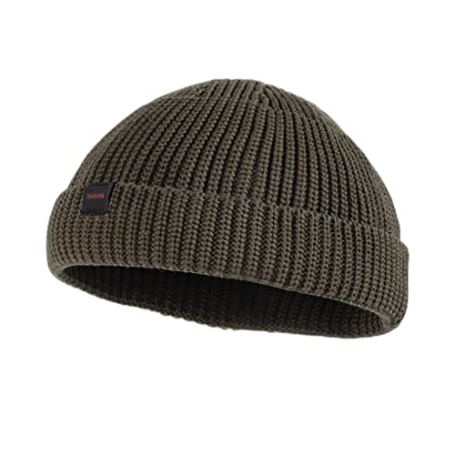DASMINI Fisherman Beanie Hats for Men Women Knit Trawler Rollup Edge Skull Cap Watch Cap Docker Beanie Spring Fall Short Mini Hats (Olive Size M)