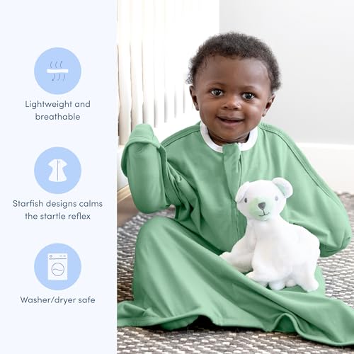Image of SleepingBaby Zipadee-Zip Transition Swaddle - Cozy Baby Swaddle Blanket with Zipper Convenience - Roomy Wearable Blanket for Easy Diaper Changes - Basil, X-Small (3-6 Month)