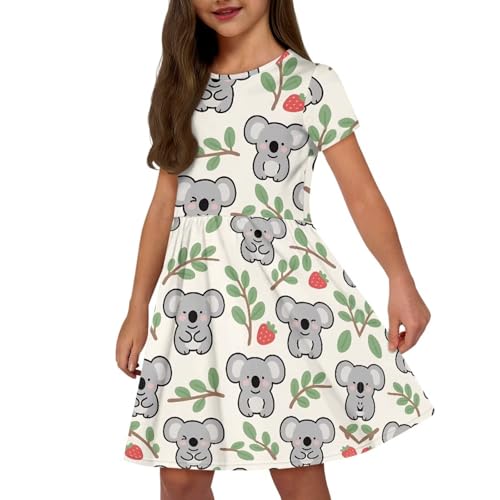 Image of Girls Dress with Pockets Basic Short Sleeve High Waist Swing Skater Dress School Party Dress for Kids