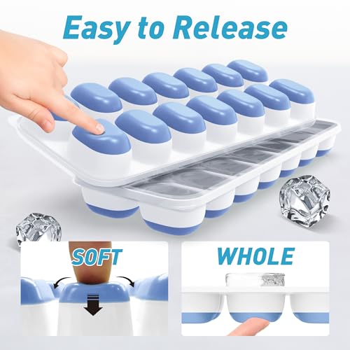 Image of ChefAide Ice Cube Tray with Lid, 4 Packs 56 Cubes Durable Stackable Ice Cube Trays for Freezer with Removable Lids, Easy-Release Plastic & Silicone Ice Tray for Cocktail, Coffee