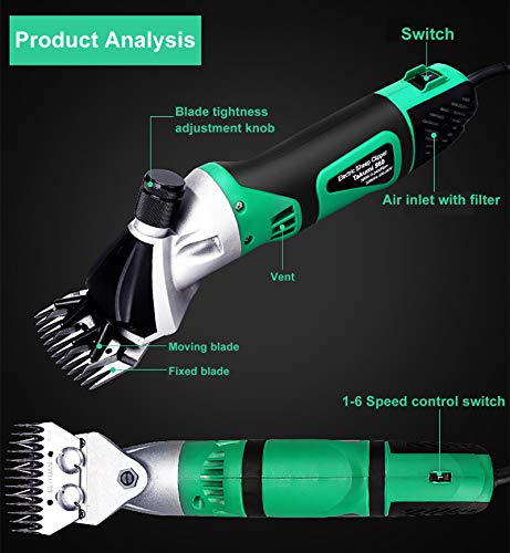 Hanchen 500W Sheep Shears Professional Electric Clippers 6-Speed for Sheep Alpaca Llamas Large Dog Farm Livestock Heavy Duty Potable Animal Long Hair Fur Shearing Clippers (red)