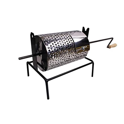 Sbalchiero Padella Castagne Girevole in Acciaio Cilindro d.17 x 30 cm Base Telaio 33 cm