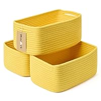 MiniArk Small Storage Baskets for Organizing | Closet Organizer Bins | Shelf Toy Basket | Woven Rope Baskets | Cube Decorative Box | Shallow Basket | 13x8.5x5.1\u201D | 3 Packs Yellow