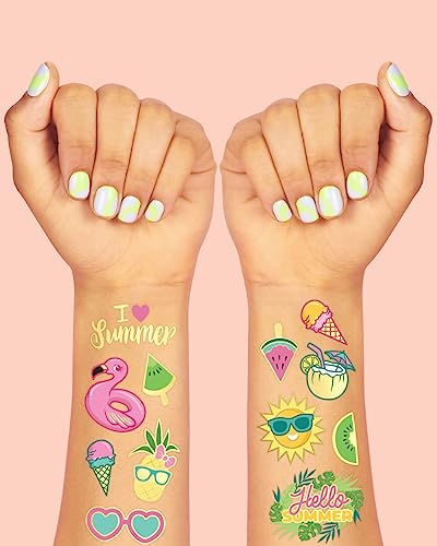 xo, Fetti Summer Pool Party Temporary Tattoos for Kids - Glitter styles | Birthday Party Supplies, Beach Party Favors + Tropical Decor