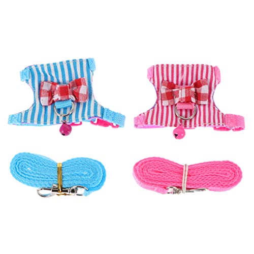 Mikikit 2Sets Portable Hamster Harness with Rat Leash Comfortable Breathable Design for Pets Striped for Daily Use and Theme Parties