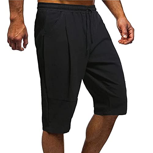 Men's Cotton Linen Shorts Summer Casual Boho Beach Shorts Stretch Drawstring Workout Gym Yoga Shorts with Pockets2