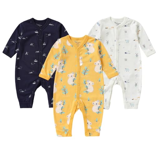Image of Minicoco Baby Girls Boys Long Sleeve Rompers Infant Toddler Newborn Footless Jumpsuits One-Piece Cotton Outfits (3, Life in Australia, 3-6 Months)