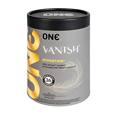 ONE Vanish Hyperthin Condoms | Vegan-Friendly Ultra-Thin Latex Condoms | Non-GMO | Natural Rubber Latex | 36 Count