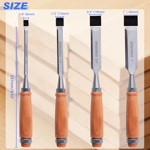 SPEEDWOX 4 Piece Wood Chisel Sets Professional Wood Chisel Set for Woodworking Tools Set Wood Tools Chisel Set Woodworking Wood Chisels for Woodworking 1/4"(6 mm) - Image 2