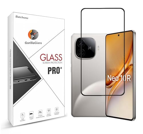 Image of BATCHONE Tempered Glass Screen Protector Compatible for IQOO Neo 10R 5G (Black) with Edge to Edge Coverage and Easy Installation kit
