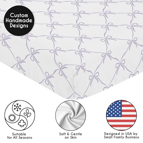 Image of Sweet Jojo Designs 2-Piece Baby Crib Sheets Set (Purple and White Bows) for Girls, Infant Nursery, Toddler Room - Fitted, Standard Size (Lavender Bow for Shabby, Ballet, Ballerina Princess Collection)