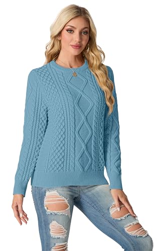 Image of GRECERELLE Women's 2026 Fall & Winter Fashion Sweater Crewneck Long Sleeve Cable Knit Chunky Vintage Casual Pullover Tops