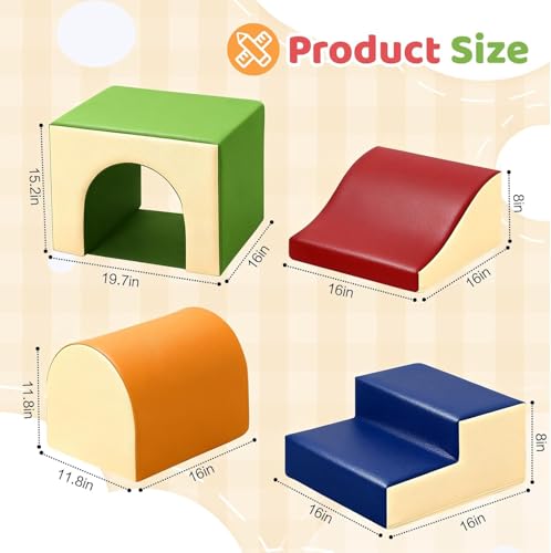 Image of Sumbababy Toddler Climbing Foam Blocks: 4 PCS Indoor Play Gym with Slide and Stairs - Soft Playground Set for Kids - Includes Tunnel for Fun Climbers