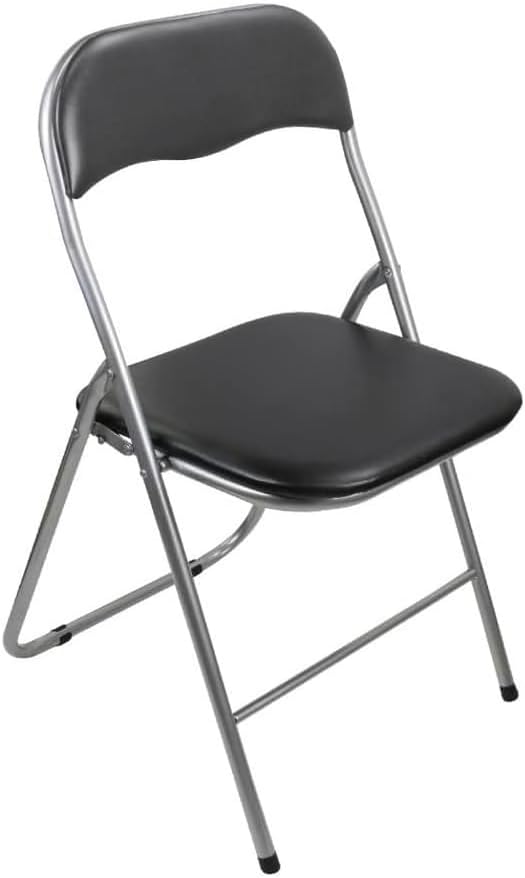 Folding Desk Chair Padded Light Weight Space Saving, Silver Frame, Faux Leather Padded Seat Rectangular Compact Folding Chair for Home Office Party School Library stool Lightweight Foldable (Black)