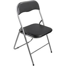 Folding Desk Chair Padded Light Weight Space Saving, Silver Frame, Faux Leather Padded Seat Rectangular Compact Folding Chair for Home Office Party School Library stool Lightweight Foldable Black