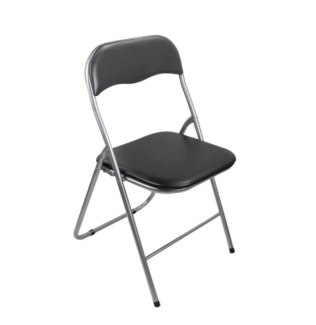 Folding Desk Chair Padded Light Weight Space Saving, Silver Frame, Faux Leather Padded Seat Rectangular Compact Folding Chair for Home Office Party School Library stool Lightweight Foldable (Black)