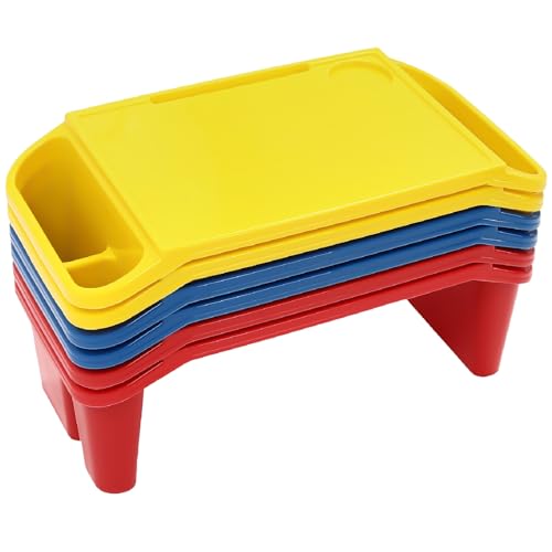 6Pcs Kids Lap Desk Tray, Plastic Breakfast Laptop Trays with Side Pockets, Portable Activity Table, Portable Lap Bed Table for Classroom (Red, Blue, Yellow)