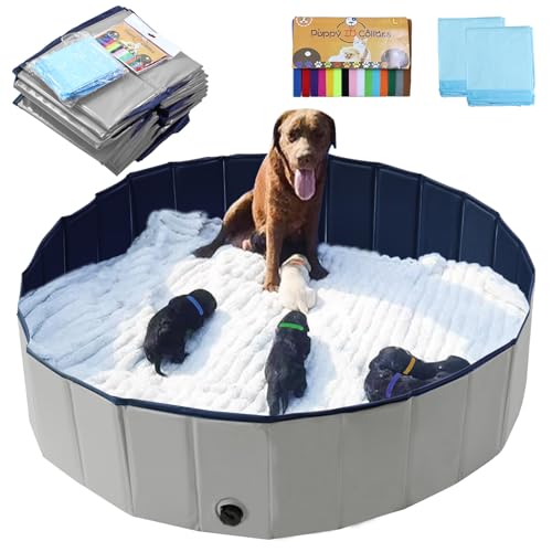 Image of Artilife Dog Whelping Box,Dog Whelping Box Pool,Whelping Box for Dogs Birthing,Welping Box Whelping Pen Whelping Box for Puppies Whelping Supplies (Grey, 47 inch Dia.x12 H)