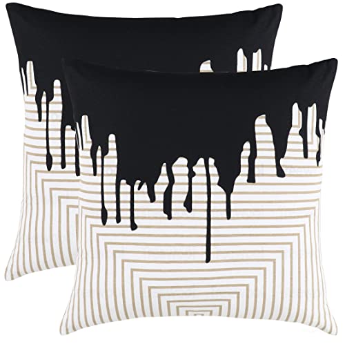 TreeWool, (Lot de 2) Drip Motif Décoratifs Housses de Coussin en Toile de Coton (55 x 55 cm, Noir) Cover